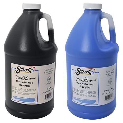Sax True Flow Heavy Body Acrylic Paint, 1/2 Gallon, Mars Black (439298, 64.2 Fl Oz) + Cobalt Blue (1572433, 64 Fl Oz)