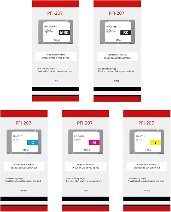 PFI-207 Ink Tank Replacement for Canon PFI207 PFI207MBK PFI207BK PFI207C PFI207M PFI207Y 300ML Ink Cartridge for iPF680 iPF685 iPF780 iPF785 Printers