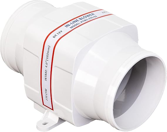 DC HOUSE 3'' in-Line Marine Bilge Air Boat Blower 4 inch 12V 130 CFM 270CFM Quite White