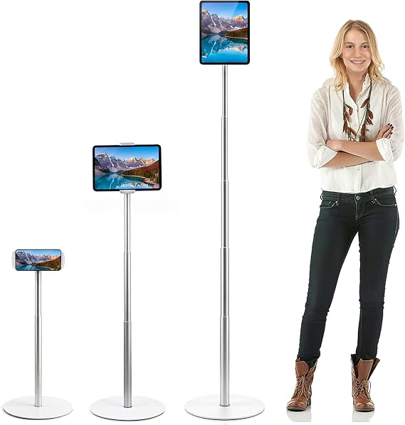 Tablet Floor Stand Height Adjustable Tablet Stand for iPad 360° rotating metal rod tripod floor holder for iPad/iPhone/Samsung/Kindle or 4.7-12.9 inch devices