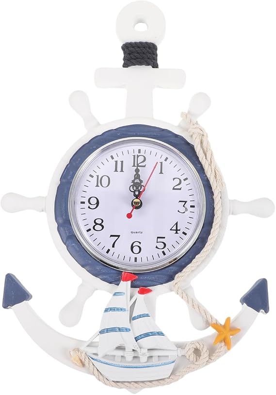 IMIKEYA Maritime Wanduhr Baduhr Maritime Holz Steuerrad Wanduhr Badezimmer Kinderzimmer Steuerrad Uhr Wanddeko Schweigen Uhr Maritim Deko für Wohnzimmer Schlafzimmer 34x23 cm
