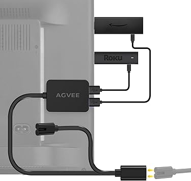 AGVEE 6.6ft Dual USB Power Adapter for Fire TV Stick (FireStick), Roku Chromecast Streaming TV Sticks, USB TV LED Light Strips | Eliminate Clutter | Cable Management Solution, Black
