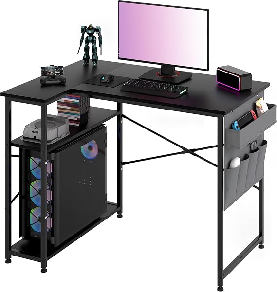 Levede L-Shaped Desk 100×70×75cm, Sturdy Computer Desk with Fabric Storage Bag, Scratch-Resistant Surface for Study, Work & Home, Black