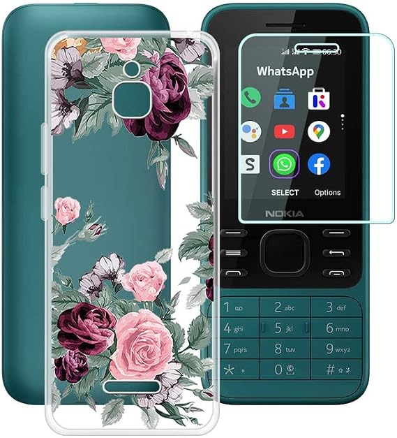 Case for Nokia 6300 4G (2.4") with 1 X Tempered Glass Screen Protector, Slim Clear TPU Bumper Shell, Soft Silicone Shockproof X Anti-Yellow Phone Cover for Nokia 6300 4G - Safflower
