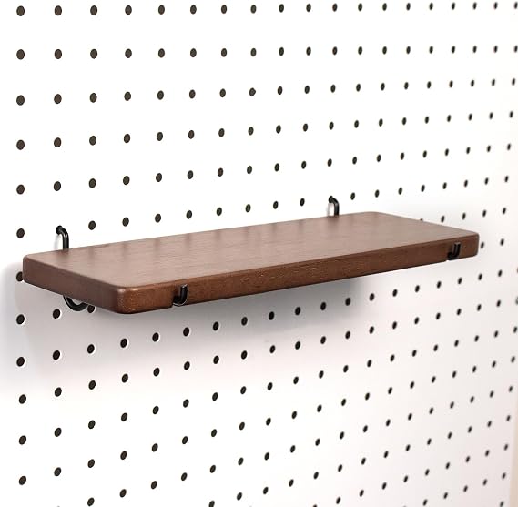 Walnut Finish Solid Wood Pegboard Shelf for 1/4" Metal Pegboard