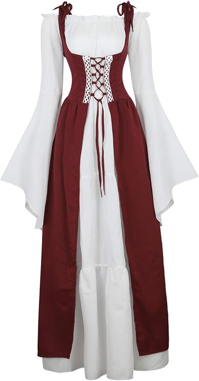 Parlsdy Women's Renaissance Dress Costume Set Medieval Lace Up Maxi Dress