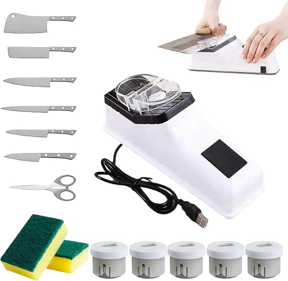 Electric Knife Sharpener, 4 In 1 Electric Knife Sharpener With 10 Sharpening Discs & Protective Cover, 3s Fast Sharpening, Stable Non-Slip Base (1 Set)