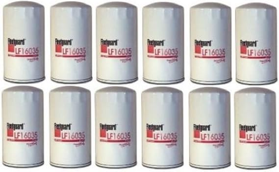 Fleetguard LF16035 Oil/Lube Filter for Dodge Ram Cummins Diesel Engines, StrataPore Media, 30-Micron 100% Efficiency, 1-16 UN-2B Thread Size, 6.945"H x 3.68"OD, 2.83" Gasket OD (Pack of 12)