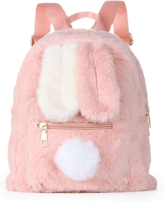Cute Plush Rabbit Ears Backpack for Teen Girls Fluffy Fuzzy Kawaii Shoulder Bag Handbags School Bag Satchel,Pink