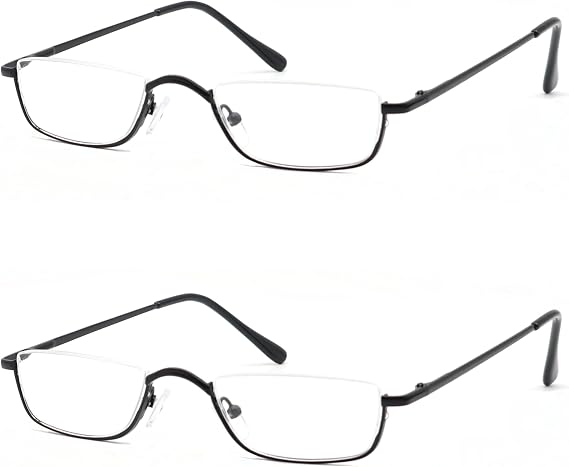 Half Reading Glasses, Half Lens Frame Metal Readers for Women Men