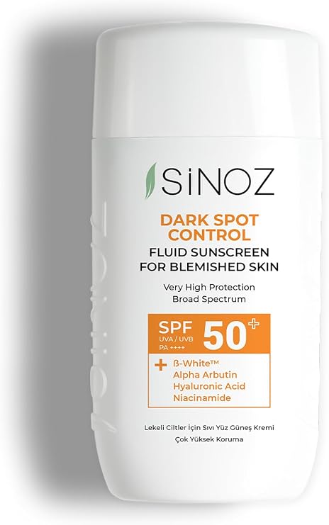 Sinoz SPF50+ Koyu Cilt Lekelerine Etkili Sıvı Yüz Güneş Kremi-Yeni Nesil Filtreler-Hibrit Formül PA++++