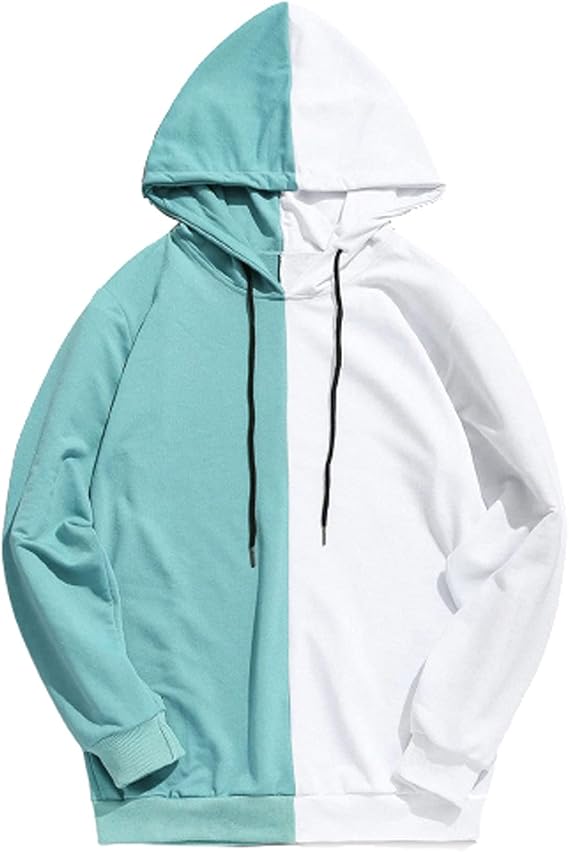 Hoodies for Men Pullover Long Sleeve Color Block Causal Crewneck Sweatshirt Loose Sport Hooded Shirts With Pocket