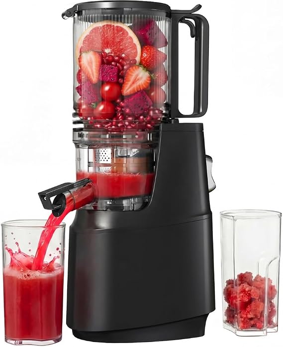 Cold Press Juicer Machine with 5.3" Wide Feed Chute, Slow Masticating Juicer for Whole Fruits & Vegetables, High Juice Yield, Black
