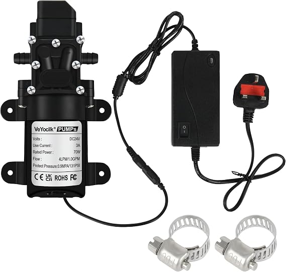 DC 24V Diaphragm Pump,1GPM 4L/Min Water Pump 3/8" 10mm with Power Supply