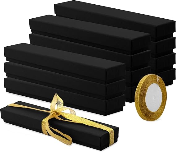 Rocutus Jewelry Gift Boxes - 12 Pack Necklace, Earring & Ring Gift Boxes - Cotton Filled Cardboard Paper Gift Cases for Wedding, Engagement (Black)