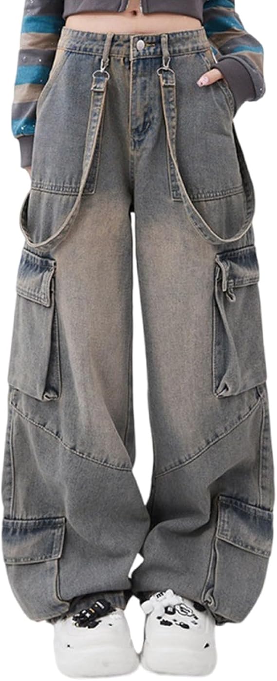 Y2K Women's Jeans Hip Hop Street Fashion Retro Design Casual Low Waist Loose Straight Leg Jeans Gothic Denim Overalls