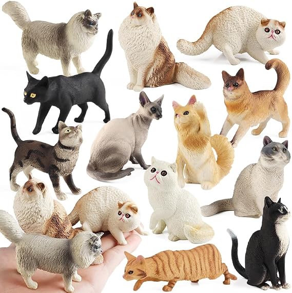 EOIVSH 12PCS Cat Figurines Set,Realistic Cat Figure Toys, Kitten Toys Cake Topper Christmas Birthday Gift for Kids Boys Girls