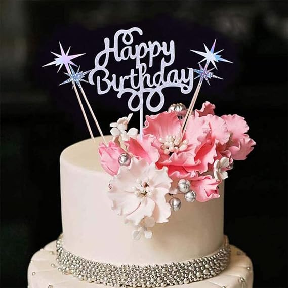 Silver Glitter Happy Birthday Cake Topper Cake Toppers Happy Birthday Cake Bunting Birthday Party Decoration