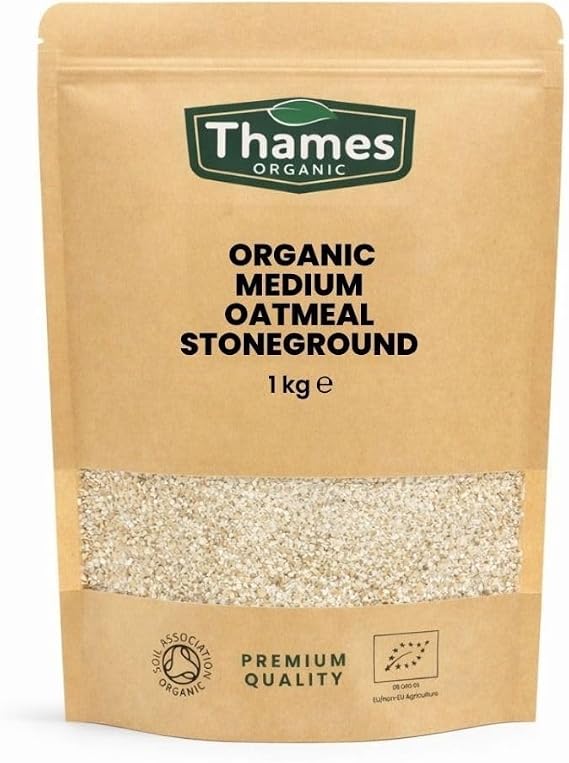 Organic Medium Oatmeal Stoneground - No Additives or Preservatives - High Fibre, Vegan, GMO-Free, Certified Organic - Stone Ground for Maximum Flavor and Nutrients - Thames Organic 1kg