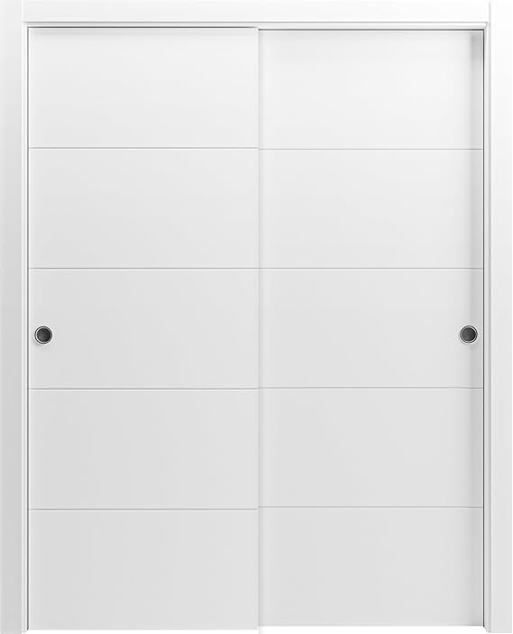 Sliding Closet Door SARTODOORS Planum 0770 Bypass Interior Doors, no Glass, Solid Wood, 36x80, White, Modern Style Hardware Included