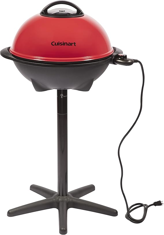 Cuisinart Electric Grill, Indoor/Outdoor, Compact, Portable, Nonstick | 2-in-1 indoor grill and outdoor grill with adjustable heat and stand tabletop options, fits up to 12 burgers, CEG-115