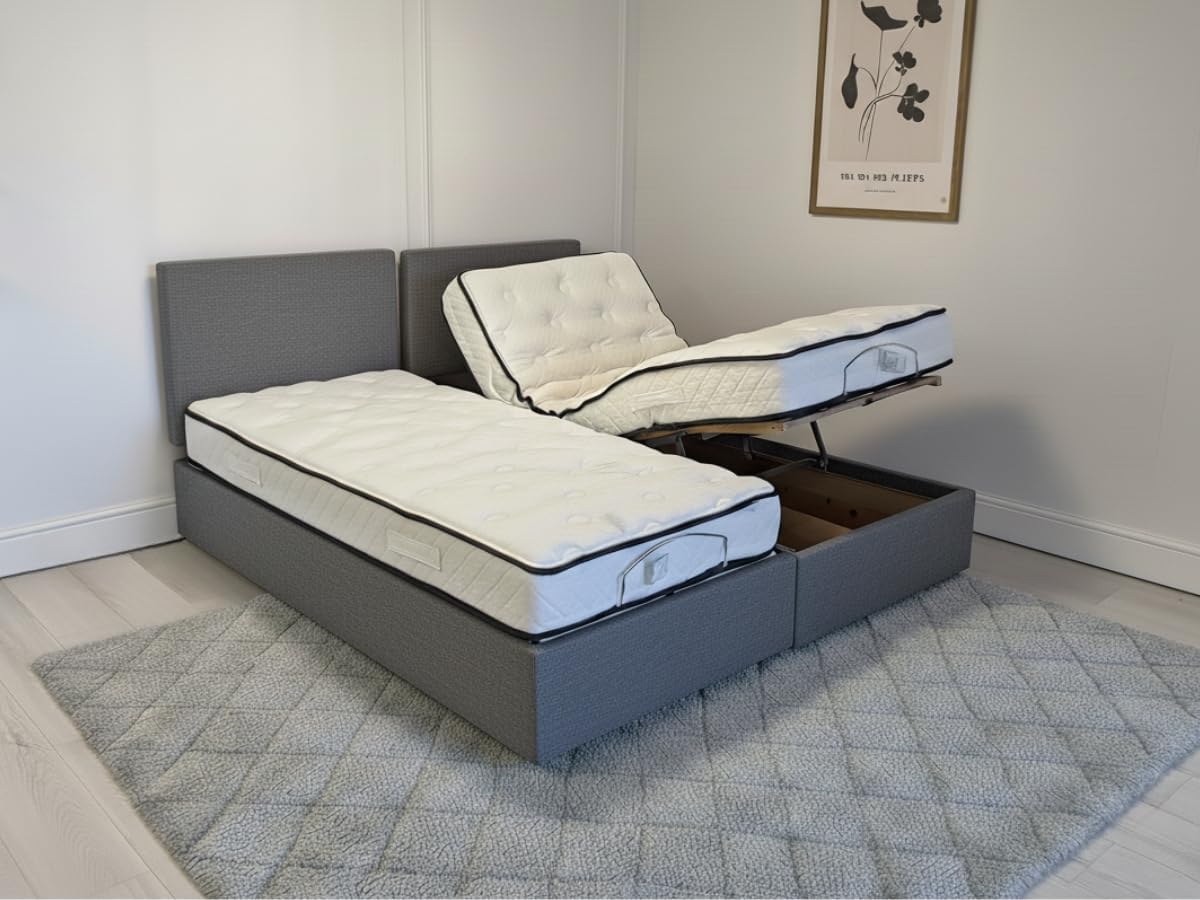 Rest Ease Plus Electric Adjustable Bed with 1000 Pocket Spring Mattress and Headboard, Electric Bed for Disabled, Supports User Weight Up to 25 Stones (Steel Grey, 6ft Super Kingsize)