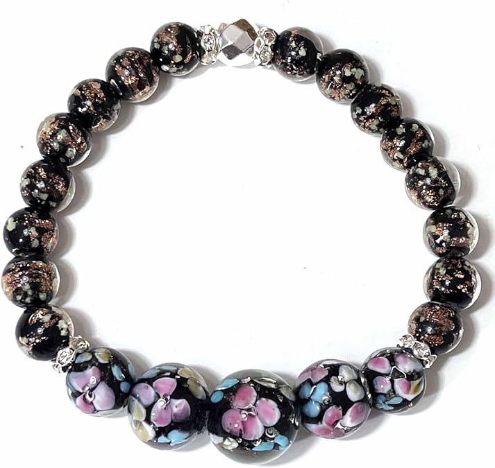 ARTSY Crafts Lily Garden Glow in the Dark Firefly Bead Bracelets Necklaces, Handmade in USA Murano Glass Jewelry, Flower Luminous Beads Mermaid Crystal Bracelet Bangle