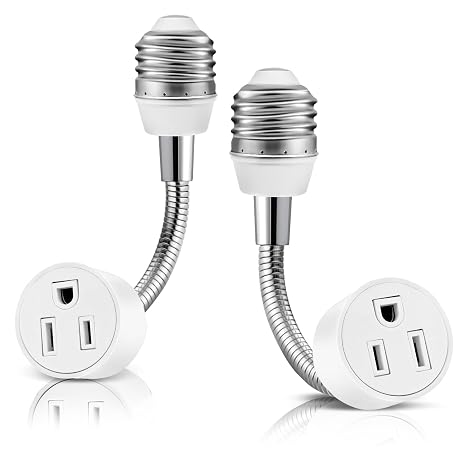 3 Prong Outlet Light Socket Adapter,Light Bulb to Outlet Socket Adapter with Extension Cord,Flexible Light Socket Plug Adapter for Garage,Porch and Patio Light,6 Inch Socket Outlet Extender