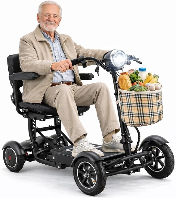 Dragon Mobile EX Durable Frame Electric Mobility Scooter with Powerful Double Motors, 3 Adjustable Speed Options and Reverse, Adjustable Handlebar, LED Lights, Front Basket - Matte Black
