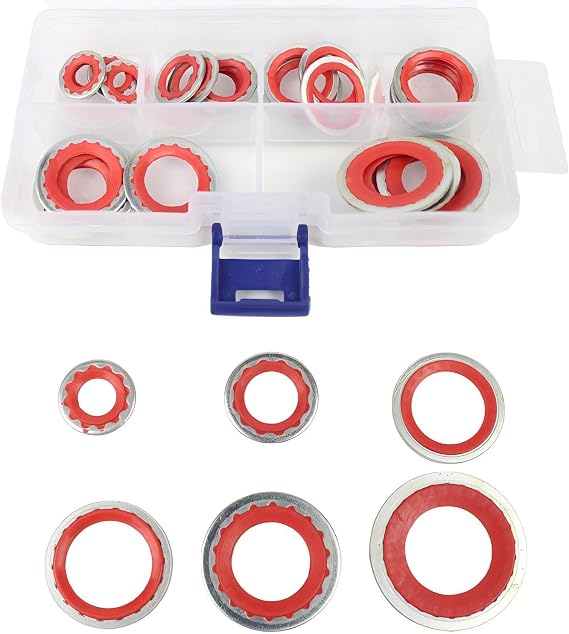 1 PC Air Conditioner Compressor Port Sealing Gasket Kit, Durable High Temperature A/C Gasket Combination, Screw Washer Repair Box, Compatible with Buick Cars (Red)