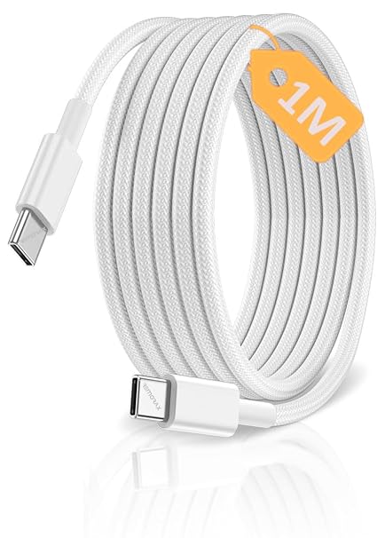 Type C-C Hızlı Şarj Kablosu, ÖRGÜLÜ KABLO VE GÜÇLENDİRİLMİŞ BOYUN, 60Watt PD Hızlı Şarj, iPhone 15/16/17 ve Andoid İçin (1Ad x 1Metre Beyaz)