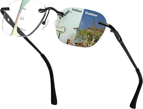 Rimless Multifocus Photochromic Blue Light Reading Glasses