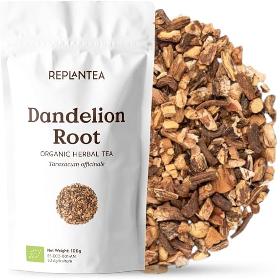 Dandelion Root Tea Organic 100g (50 Cups) | 100% Pure Dandelion Root, Dried, Cut and Sifted for Tea or Infusion | Taraxacum officinale REPLANTEA