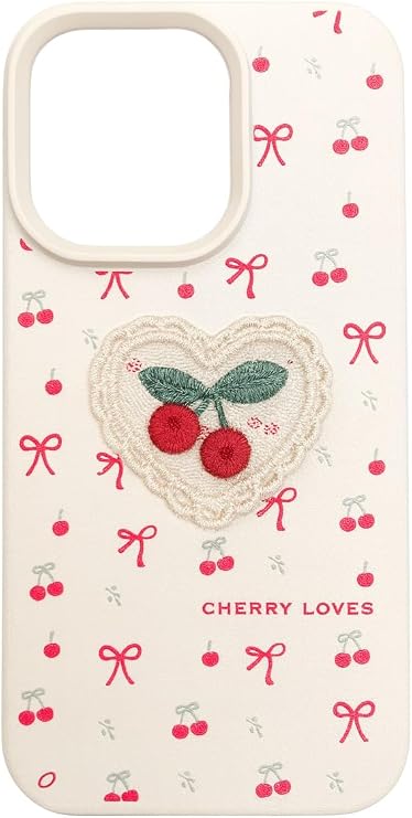 Cherry Loves Nakışlı Kawaii Kiraz Desenli Telefon Kılıfı – iPhone ile Uyumlu, Darbe Emici, Şık ve Dokulu Arka Kapak (kiraz, iphone 16 pro max)