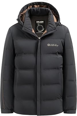 Mens Down Jacket with Removable Hood Lightweight Warm Winter Coat