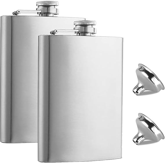 2 Pack 8oz & 10oz 304 Stainless Steel Hip Flask Set Leakproof with Funnels