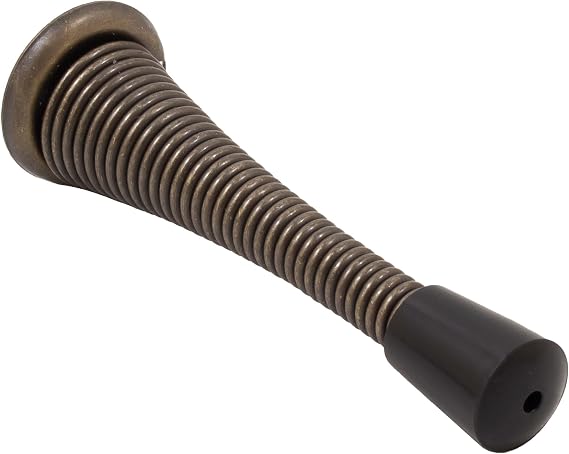 Heavy-Duty Spring Door Stop, 3 Inches, Antique Brass