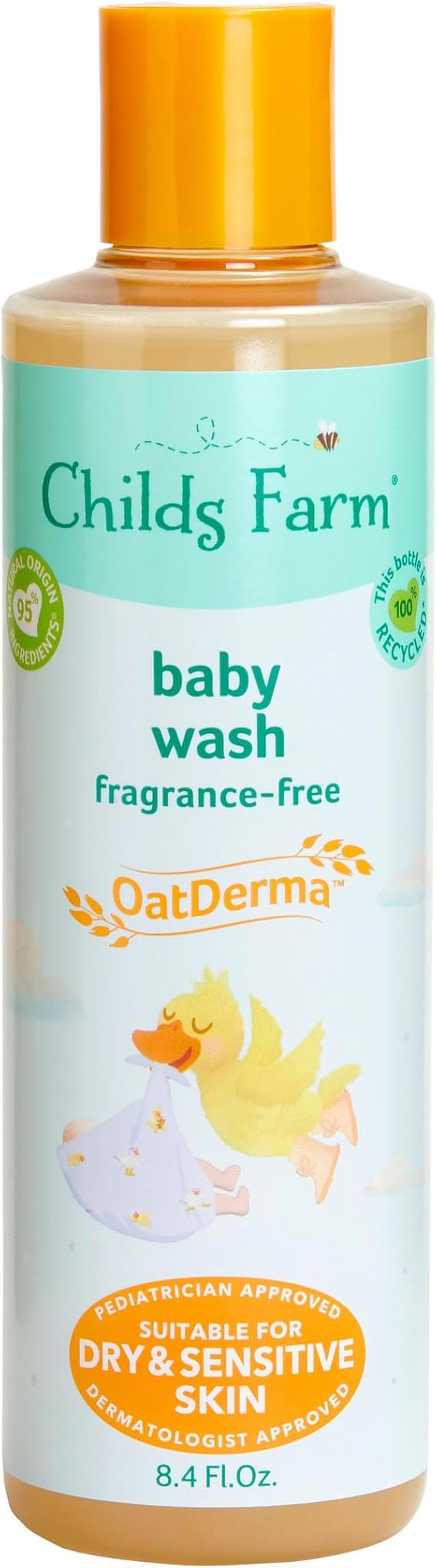 Childs Farm, OatDerma Baby Wash, Fragrance-Free, Gently Cleanses and Soothes, Suitable for Newborns with Dry, Eczema-prone, Sensitive Skin, 8.4 Fl Oz