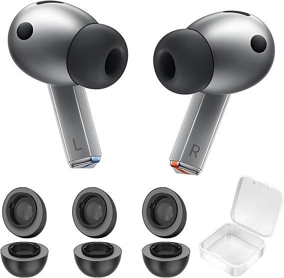 KASOTT 最高のメモリーフォーム&シリコンハイブリッドイヤーチップ Samsung Galaxy Buds3 Pro用、二層滑り止め、超快適、より良いノイズキャンセリング、充電ケースにフィット、3ペアブラック、S/M/L