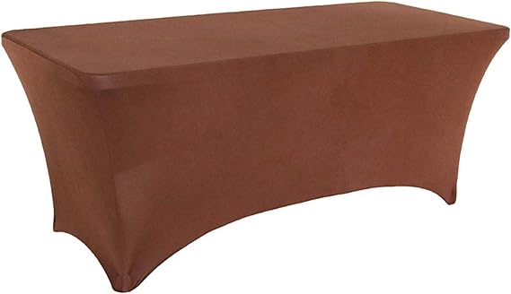 8ft Stretch Spandex Tablecloth Fitted Rectangular Patio Table Cover for Wedding Party Banquet Folding Table (Brown)