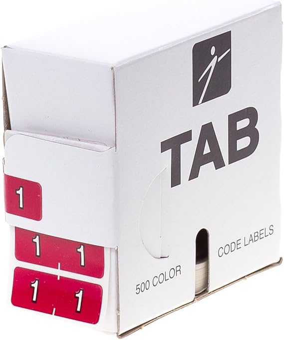 TAB Datafile Numeric Folder Label, Half-Size, 1, Red, 500 Labels/Roll