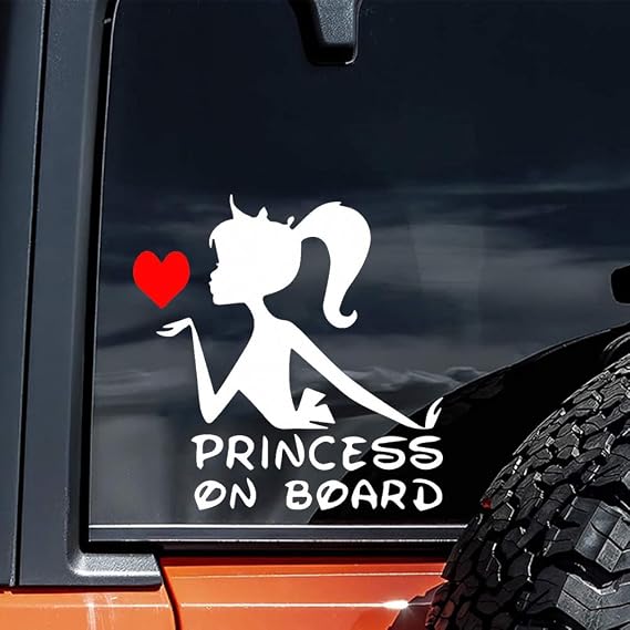 2pcs Princess On Board Car Sticker, 4.71"x5.91", Waterproof Vinyl Decal for Rear Windshield of Car, Vans, SUVs, Warning Lable for Keeping Safety #2BZ414