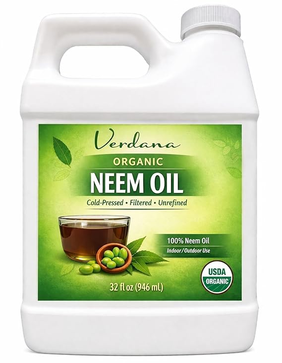 Verdana Organic Neem Oil Cold Pressed, 100% Pure Neem Seed Oil, Concentrated Multi-Purpose Oil for Skin, Hair & Plant Use, No Additives - 32 Fl Oz