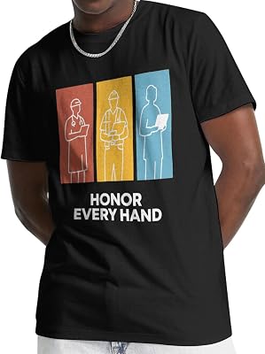 Afwerirc Labor Day Shirt, Mens T-Shirts, Cotton Graphic Tees for Men, Stylish Mens Summer Shirts, Patriotic Honor Work Designs, Black, Size XXL