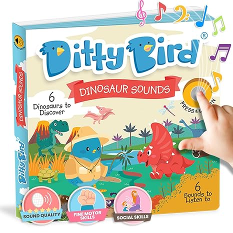 DITTY BIRD T-Rex Dinosaur Interactive Book for Toddlers | Sound and Musical Toys for Toddlers 1-3 | Electronic Learning Toy for Dino Lover Kids!