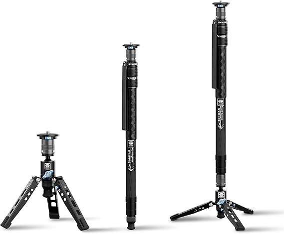 SIRUI SVM-145 Carbon Fiber Rapid Monopod, One-Step Height Adjust, 57" | 22LB Load, Monopod with Feet, Modular 3-in-1, Lightweight, DSLR, Mirrorless Camera, Travel, Outdoor