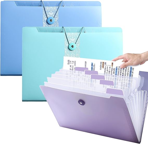 A4 Expanding File Organiser, 3 Pcs Poly Pockets Document Organiser A4 Folder, 12 Compartment Large Capacity Document Bag Accordion, Expandable Folder for Office, Business Trip, Home