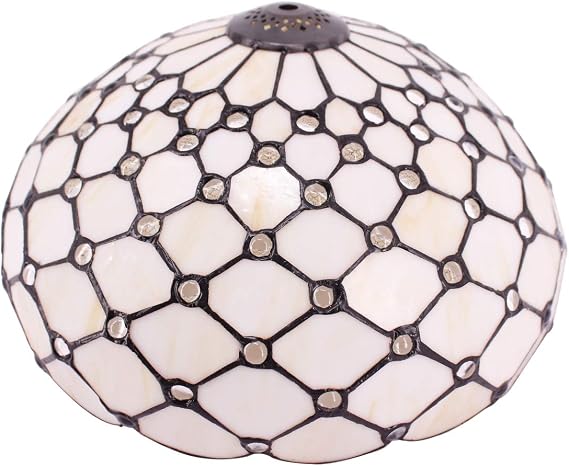 WERFACTORY Tiffany Lamp Shade Replacement 12X6 Inch Cream Amber Stained Glass Bead Lampshade Only with Cap fit for Table lamp Pendant Light Ceiling Fixture (Part Not Included)