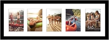 Americanflat 6x4 Collage Photo Frame with Shatter-Resistant Glass - Signature Collection - Fits Five 4x6 Photos or Use as One 8x24 Picture Frame for Wall Display - Black
