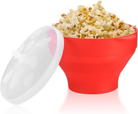 Large Collapsible Silicone Popcorn Container with Lid